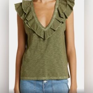Veronica Beard Ellerie Ruffle Neck Pima Cotton Knit Top